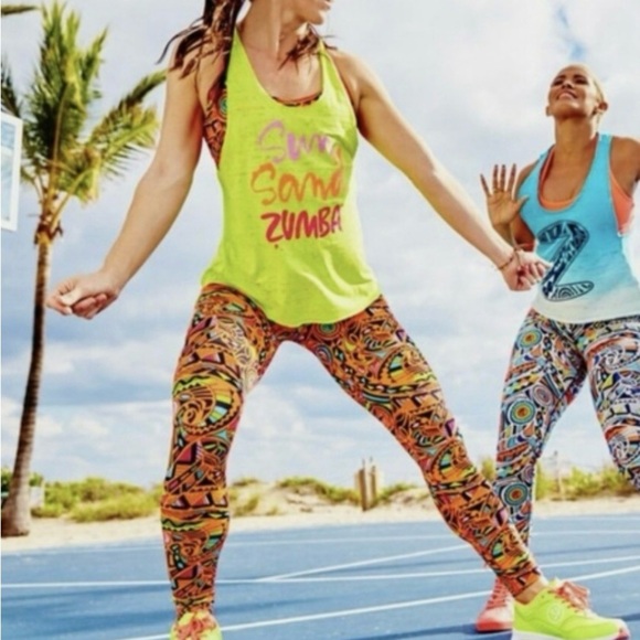 Zumba Beach Baller Bright Orange  Ankle Leggings- Small - Picture 2 of 5